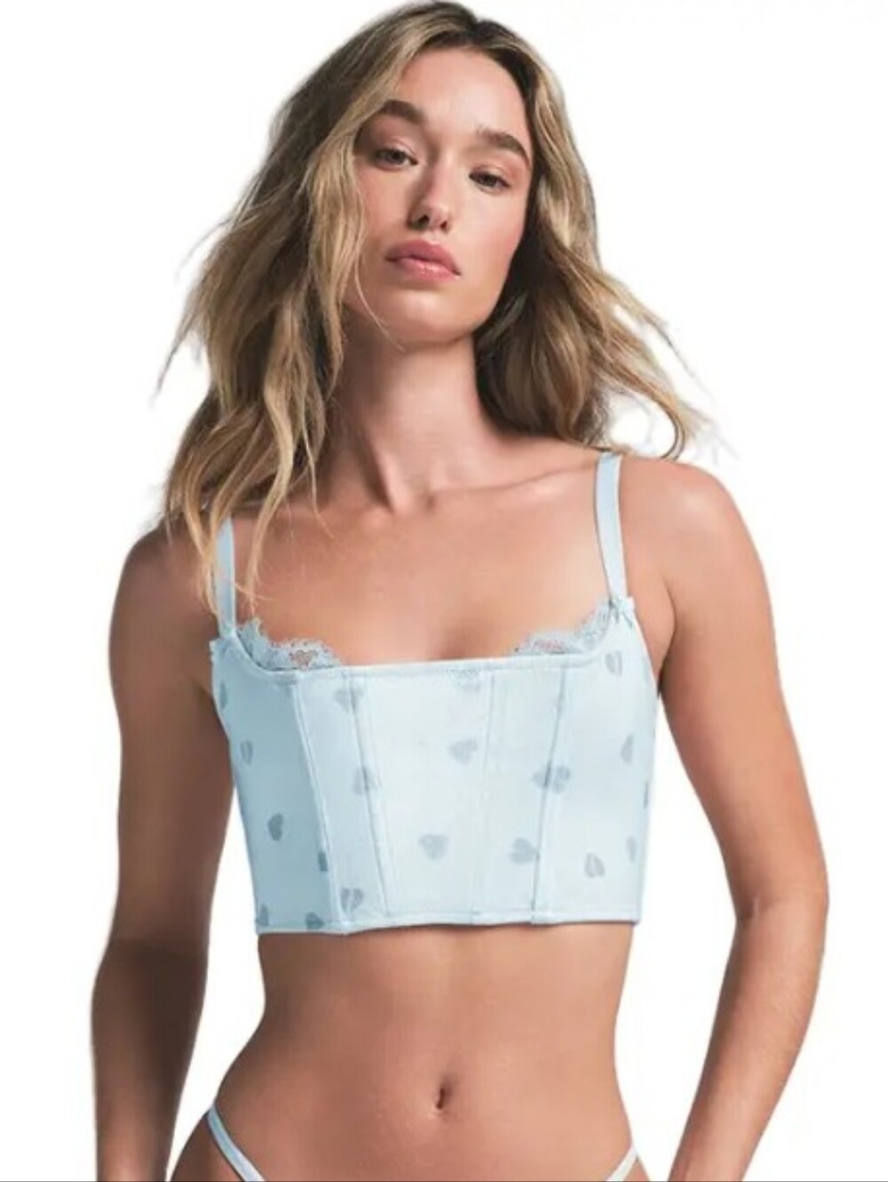 Skims Limited Edition Velvet Lace Cropped Corset Heart Breaker Blue Small NWT